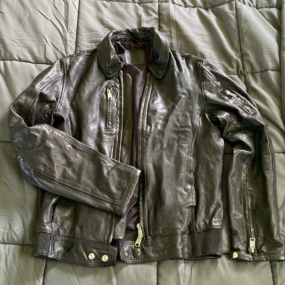 All Saints black leather jacket, slim fit, size large